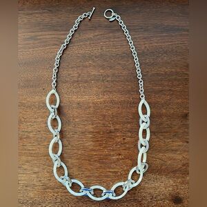 Ann Taylor Silver & White Chain/Link Necklace